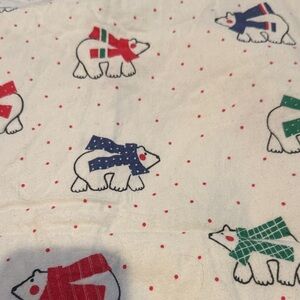 Playful Polar Bear Print Flannel Cotton Twin Sheet Set. White w Red, Blue, Green